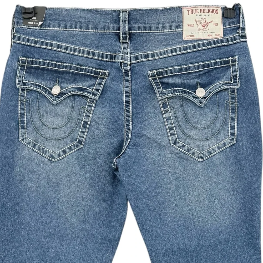 True Religion Men's Geno Big T Flap Slim Stretch Blue Denim Jeans 36x32 NWT $199